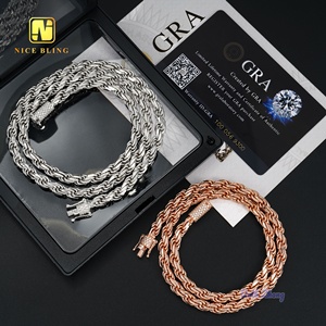 VVS モアサナイトクラスプ スターリングシルバーロープチェーン18Kゴールドメッキ ヒップホップファッション メンズ レディース 6mm モアサナイトロープチェーン - Product Image 5