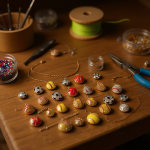 Ciondoli a sfera smaltati a forma di palla sportiva in lega, 30 pezzi, placcati oro 18K con strass, per creazione collane e componenti per gioielli - Product Image 2