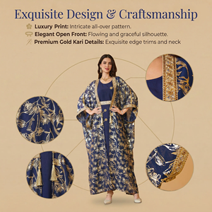 Conjunto de Dos Piezas de Kaftán Abierto de Chifón Azul Oscuro para la Noche - Product Image 2