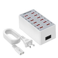 Caja de Carga para Escritorio, 60W, 12 Puertos USB, Estación de Carga Ignífuga para Laptop, Dispositivos Médicos y Múltiples Dispositivos con Enchufe US/EU/UK/AU