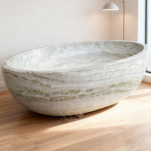 Hand-Carved Natural Marble <strong>Bathtub</strong> For Indoor Use Easy To Clean With Drainage System - Product Image 3