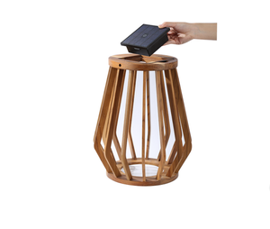 โคมไฟไม้พลังงานแสงอาทิตย์กันน้ำและกันความชื้นพร้อมโครงไม้เนื้อแข็งและดีไซน์เรขาคณิต - Product Image 2