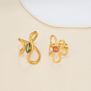 2026 NUOVO SET DI ANELLI OVALI VERDI E ROSSI CON ZIRCONI, MODELLO BEAUTY WAVE DAISY, REGALO Dazan, PLACCATO ORO 18k PVD, ACCIAIO INOX, GIOIELLI DA DONNA - Product Image 4