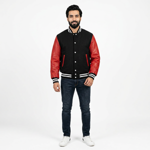 High Quality Custom <b>Men's</b> Varsity <b>Jackets</b> Stand Collar High Street Style College <b>Baseball</b> <b>Jacket</b> Front Logo 100% Cotton Winter - Product Image 1