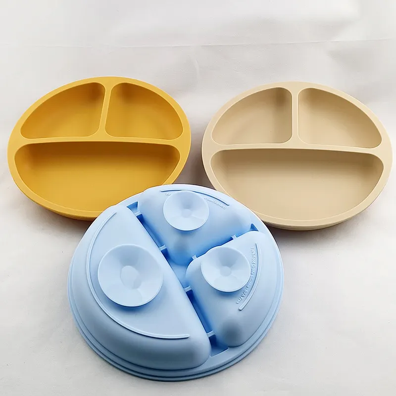 Baby Safe Silicone Dining Plate Solid Cute Cartoon Children Dishes Training Tableware Kids Feeding Bowls