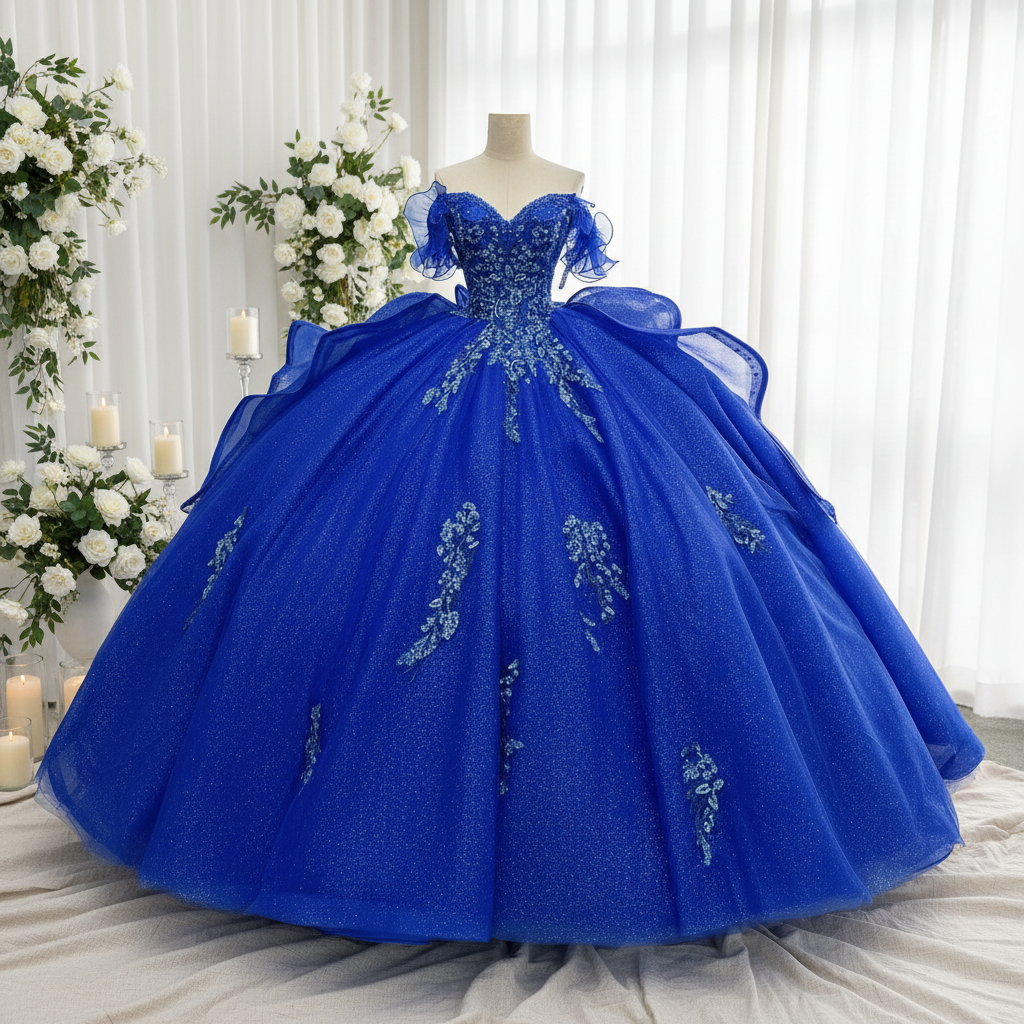 royal blue matron of honor dresses Royal Blue A-line Illusion Lace One Shoulder Tulle Long Bridesmaid Dress Royal Blue / Custom Size main image 1