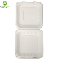 Kotak Makan Siang Wadah Makanan Clamshell dari Pulp Bagasse Tebu yang Dapat Terurai Secara Hayati dan Dapat Dikomposkan, Tahan Air dan Minyak, Aman untuk Microwave, untuk Sushi dan Mie