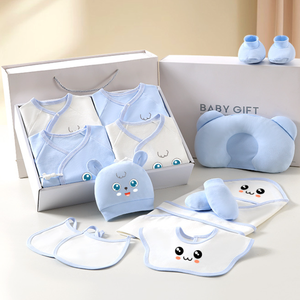 Set de Múltiples Piezas de Algodón Peinado con Bordado de Ojo Grande de Oso, Caja de Regalo para Bebé Recién Nacido, Regalo Unisex para Baby Shower, Diseño Personalizado para Bebé - Product Image 1