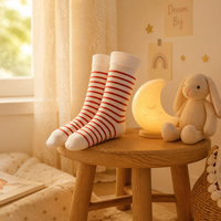 Chaussettes de nuit pour enfants à rayures pastel, en coton peigné 32S, six couleurs, chaussettes de nuit douces en Lycra extensible, tricotées à la machine sans couture