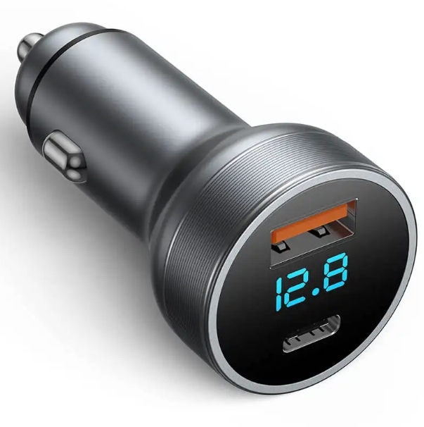 Dual Ports USB Charger USB a + Type C Fast Charging QC3.0 PD Car Charger with Voltmeter Voltage Display