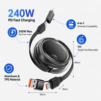 Câble de charge rapide rétractable 4 en 1 240W USB Type C vers C Adaptateur de câble IOS pour iPhone 16 15 Samsung Ordinateur portable MacBook