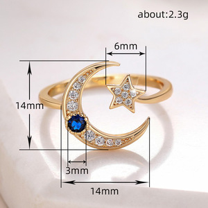 Anello Aperto a Forma di Stella e Luna per Donne, Gioiello da Dito Minimalista e Trendy - Product Image 4