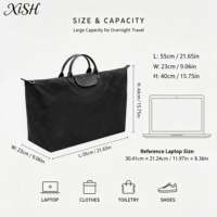 Sac de voyage grand format pour achats groupés, en nylon imperméable avec garniture en cuir véritable, idéal pour les courts séjours d'affaires