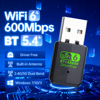 Adaptador USB Inalámbrico de Doble Banda 2.4G 5G, Dongle WiFi 6 BT5.4 AX600, Tarjeta de Red Plug and Play para PC y Laptop, Sin Controladores