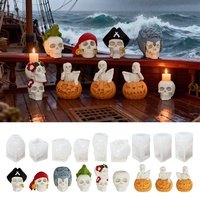 Moule en silicone Crâne d'Halloween Early Riser pour résine, plâtre, ciment, porte-bougie, artisanat DIY, décoration intérieure, moulage de citrouille