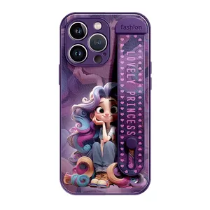 Jolie fille dessin animé iPhone série en cuir bracelet de téléphone portable collier léger étui en silicone protection étanche à l'eau