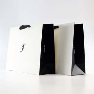 KM Custom Luxury T-Shirt Packaging <b>Bag</b> Black <b>White</b> Stripe Wide Bottom Shopping <b>Paper</b> <b>Bags</b> with Logos Shoes Gifts Made Art <b>Paper</b> - Product Image 2