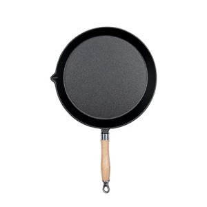 Sartén/sartén redonda <span class=keywords><strong>de</strong></span> hierro fundido pre-sazonada con mango <span class=keywords><strong>de</strong></span> madera - Product Image 1