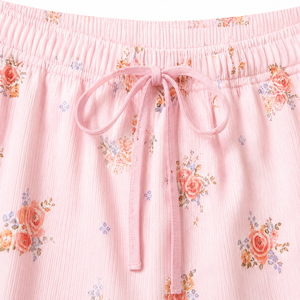 Conjunto de Pijama de Mujer con Top de Tirantes de Algodón Acanalado con Estampado Floral y Pantalones Cortos Transpirables con Cintura Elástica para Descansar - Product Image 5