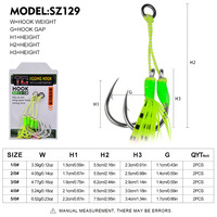 WildTrek 1/0 # -5/0 #   Hameçons assistés doubles pour jigging avec jupes en silicone, plomb haute résistance, pour pêche en eau salée à lancer lent, pour brochet et brochet pâle