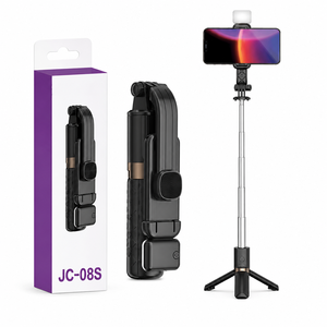 Mini Trípode JC-08S con Textura de Rejilla y Luz LED de Relleno, Palo Selfie de 775 mm con Mango de Acero Inoxidable de Tamaño de Bolsillo - Product Image 1
