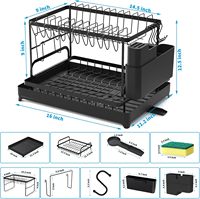 Égouttoir à vaisselle à 2 niveaux en acier inoxydable, grand format, résistant à la rouille, type sur pied, pour comptoir de cuisine, avec égouttoir pour vaisselle et couteaux