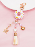 Porte-clés Cœur Donut - Charme Frangé Adorable, Pendentif Sac Dessert Sucré