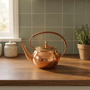 Vintage Copper Tea Kettle With <b>Lid</b> And Handle Metal Water <b>Pot</b> For Tea Serving - Product Image 4