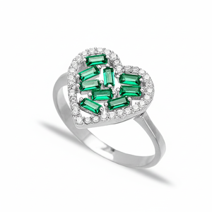 Heart Design <b>Emerald</b> Baguette Turkish <b>Rings</b> Wholesale Handmade 925 Sterling <b>Silver</b> Jewelry - Product Image 2