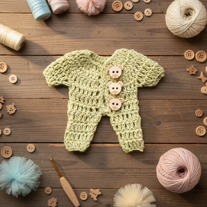 EG25109 Mini barboteuses <span class=keywords><strong>pour</strong></span> poupées 9x7,5 cm avec bouton ours <span class=keywords><strong>pour</strong></span> souvenirs de baptême et cadeaux de baby shower - Product Image 2
