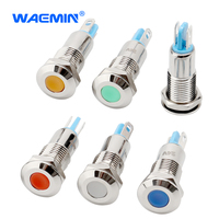 Luces indicadoras LED Rojas impermeables de 8mm, lámparas de tablero de Metal de 12V y 24V para automóviles y barcos, luces indicadoras de tablero precableadas