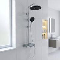 Ensemble de douche thermostatique à commande par bouton-poussoir COMO, douche à effet pluie, robinet de douche à 3 fonctions, système de mitigeur mural avec étagère