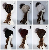 100% Nerz Pelz Strick mütze Frauen Winter Warm Pom Pom Hut Echte Waschbär Pelz Ball Outdoor Ski Mädchen Mode Mütze