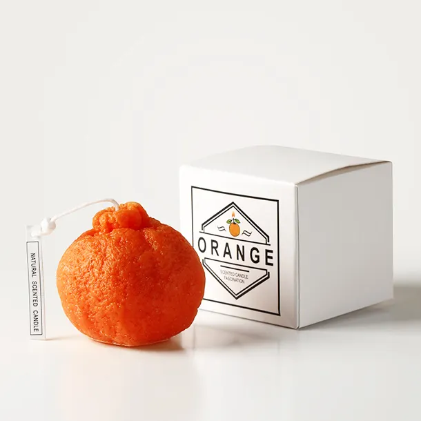 Yeni şekilli yeni ürün özel logo ambalaj turuncu limon meyve şekilli aromaterapi yenilik özel etiket kokulu mum
