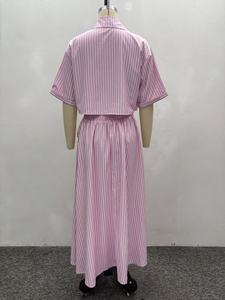 Groothandel Zomer 2025 Nieuwe Mode Casual Reverkraag Gestreepte Korte Mouwen Cardigan Shirt Smalle Rok Damespak - Product Image 6