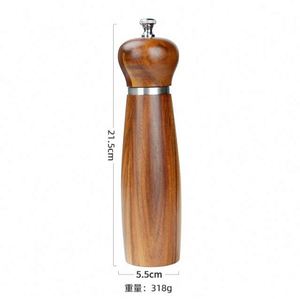 8 Inches Each Acacia Wood Salt <b>Pepper</b> <b>Grinder</b> Set with Wood Stand Hand Operated Adjustable Coarseness Modern Simple Design - Product Image 6