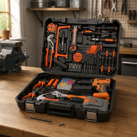 Ensemble d'outils sans fil Greener, 78 pièces, kit de réparation pour la maison, perceuse électrique, tournevis, dans un coffret rigide