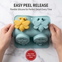 Moule à gâteau professionnel en silicone 3D en forme d'abeille, motif détaillé, personnalisé OEM, 6 cavités, flexible, antiadhésif, outil de cuisson