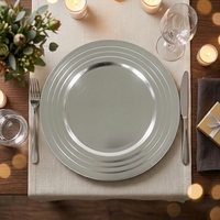 Assiette de présentation ronde en plastique PP de 13 pouces, personnalisable, pour mariage, événement, fête, salle à manger, couleur argent