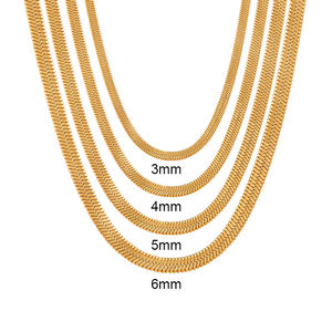 Collar Clásico de Cadena de Serpiente en Acero Inoxidable Color Plata con Chapado en Oro de 18K y Circón de Espiga Lisa - Product Image 2