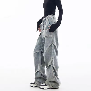High Street Style Heavy Zipper Femmes Multi-poches Cargo Jeans Baggy Stack Jeans Denim Femmes Cargo Mujer Pantalones - Product Image 3