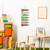 Panneau de bienvenue pour porte de classe en bois, en forme de crayon, design artistique de dessin animé motivant, pour la première journée d'école - Panneaux muraux en bois pour la maternelle