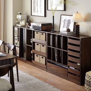 <b>Solid</b> <b>Wood</b> Integrated <b>Bookcase</b> Combination Living Room Cabinet With Glass Door Display Storage 120cm Width - Product Image 1