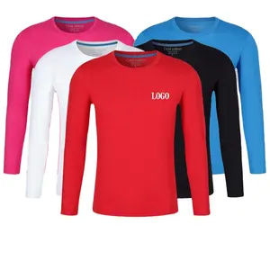 Camiseta de algodão de manga longa, personalizada de fábrica, seu logotipo projetado 250gsm, algodão, camiseta esportiva unissex