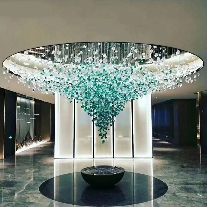 Lüks el üflemeli kristal avize tavan lambası fikstürü büyük Lampwork alışveriş merkezi sarkıt aydınlatma
