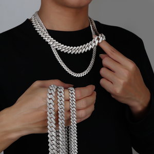 Rantai Tulang Selangka Mewah Ringan Model Cuban <span class=keywords><strong>Link</strong></span> Perak Sterling S925 dengan Moissanite Full Pavé 8mm 10mm 12mm 14mm 16mm 9.83 hingga 45.0 CTW - Product Image 6