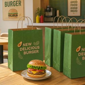 Custom Eco-Friendly <b>Biodegradable</b> Kraft <b>Paper</b> Bags for Fast Food Hamburgers Twisted Handles Design for Restaurants - Product Image 1