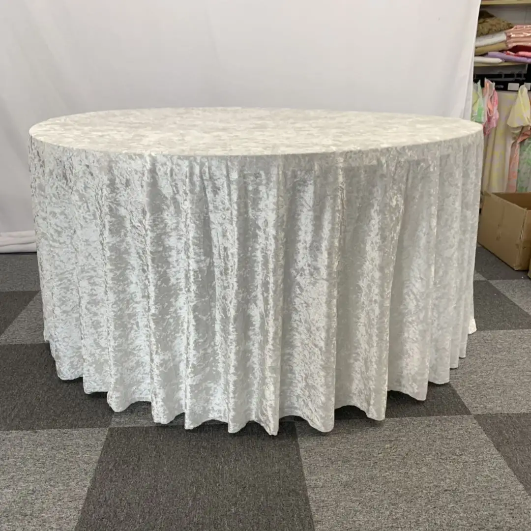 Luxurious Solid Crushed Velvet Round Table Cloth for Wedding Party
