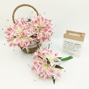 Bouquet de 6 tiges de lys artificiel en tissu de soie de 30 cm, fausse lys de montagne avec 6 feuilles pour la maison, les mariages et les fêtes - Product Image 3