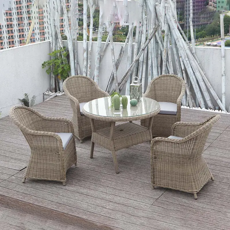 Set Taman Rotan Logam, Set Kursi Rotan, Set Kursi Taman Anyaman, Taman Luar Ruangan, Set Sofa Rotan Bulat